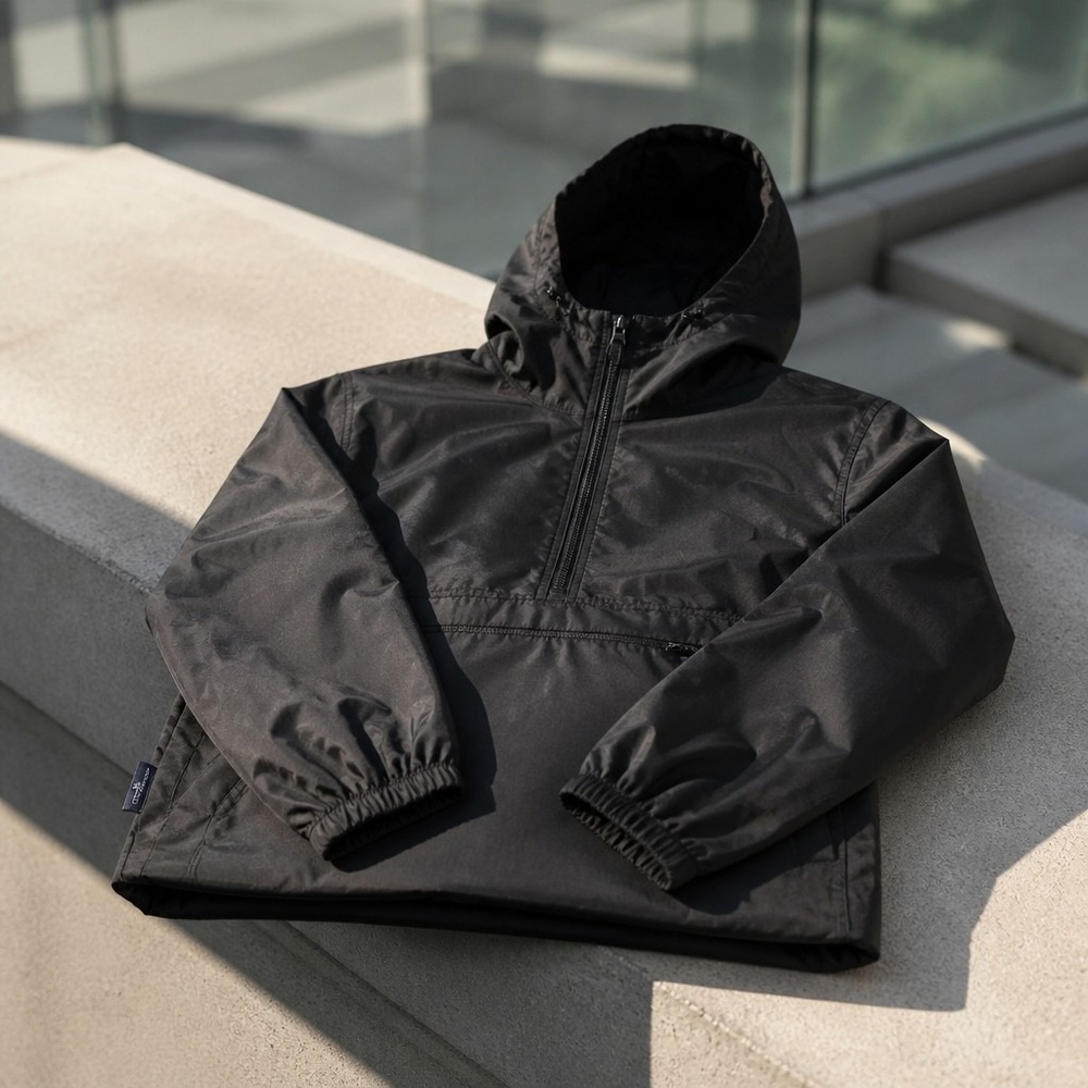 Charles River Apparel Black Hooded Anorak Windbreaker